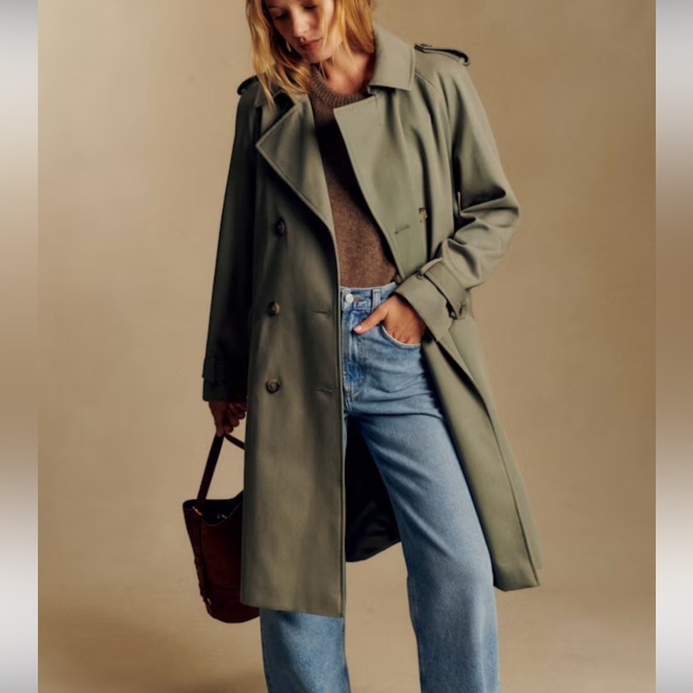 Sezane Scott Olive Trench Coat with Belt